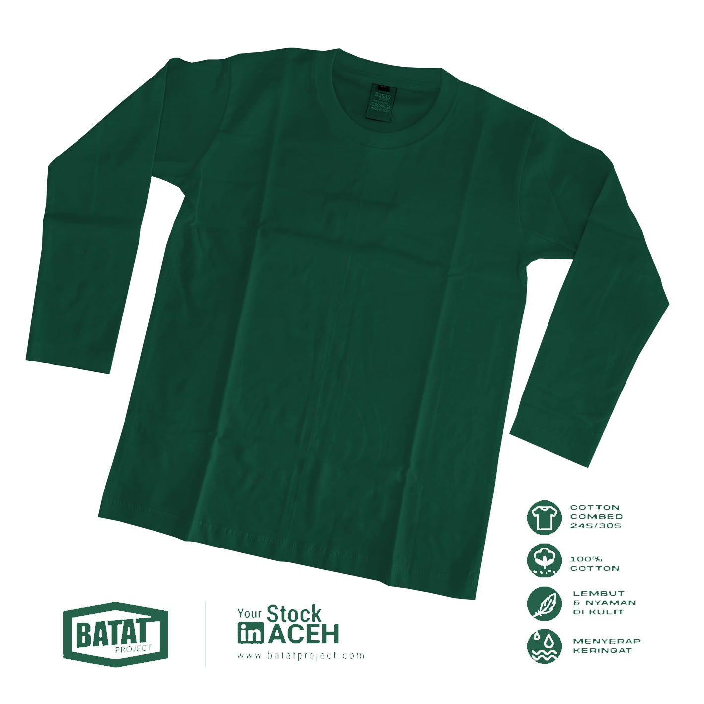 0304 // Kaos Cotton Combed 30s Hijau Botol Panjang