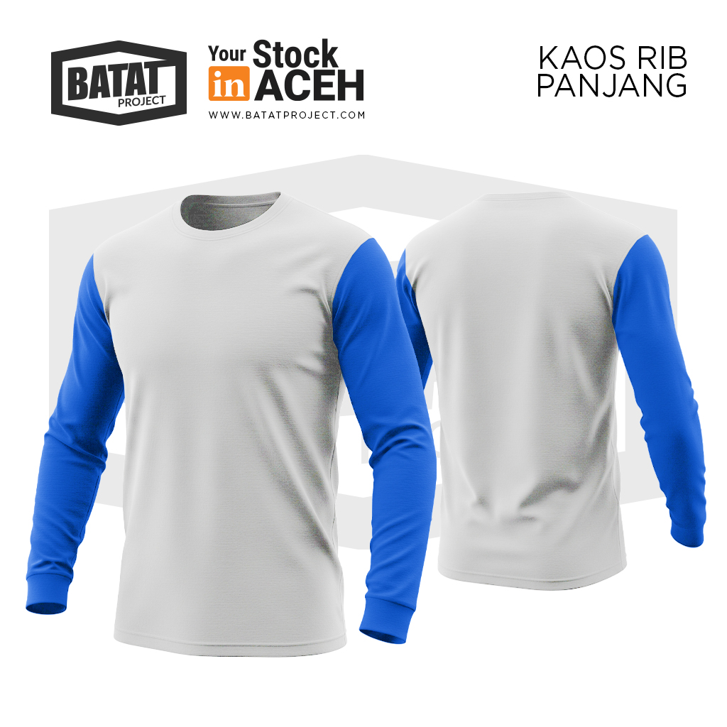 Kaos Rib Panjang (Putih - Biru Turkish)