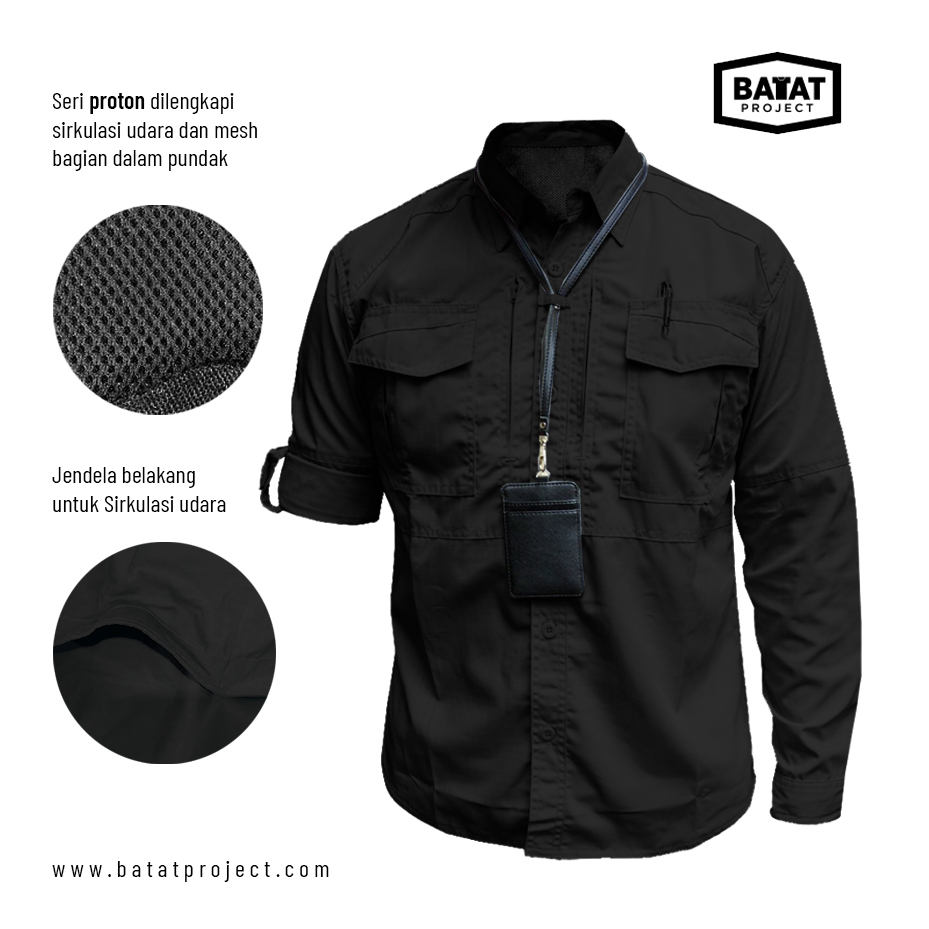 Kemeja Tactical Proton Hitam LS