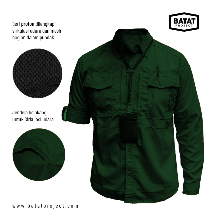 Kemeja Tactical Proton Hijau Army LS