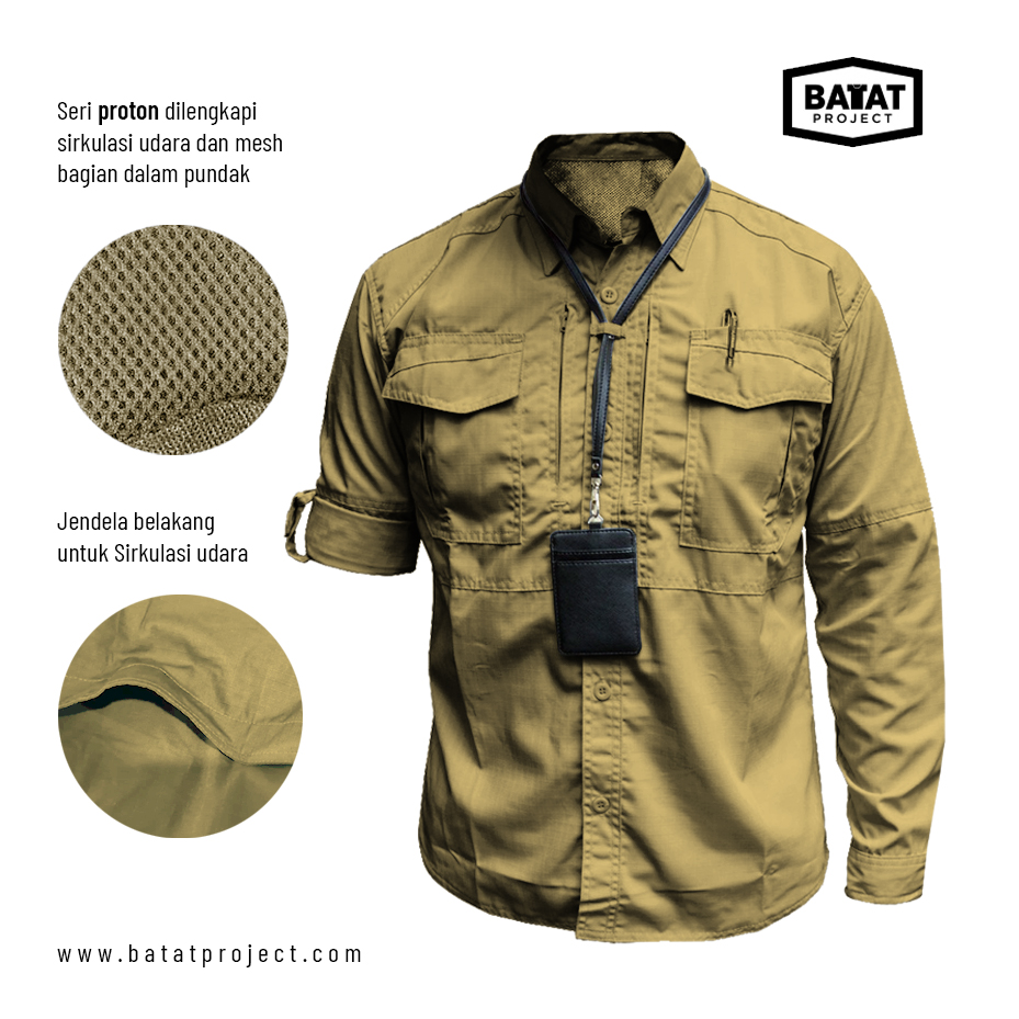 Kemeja Tactical Rifstop Cream Lengan Panjang