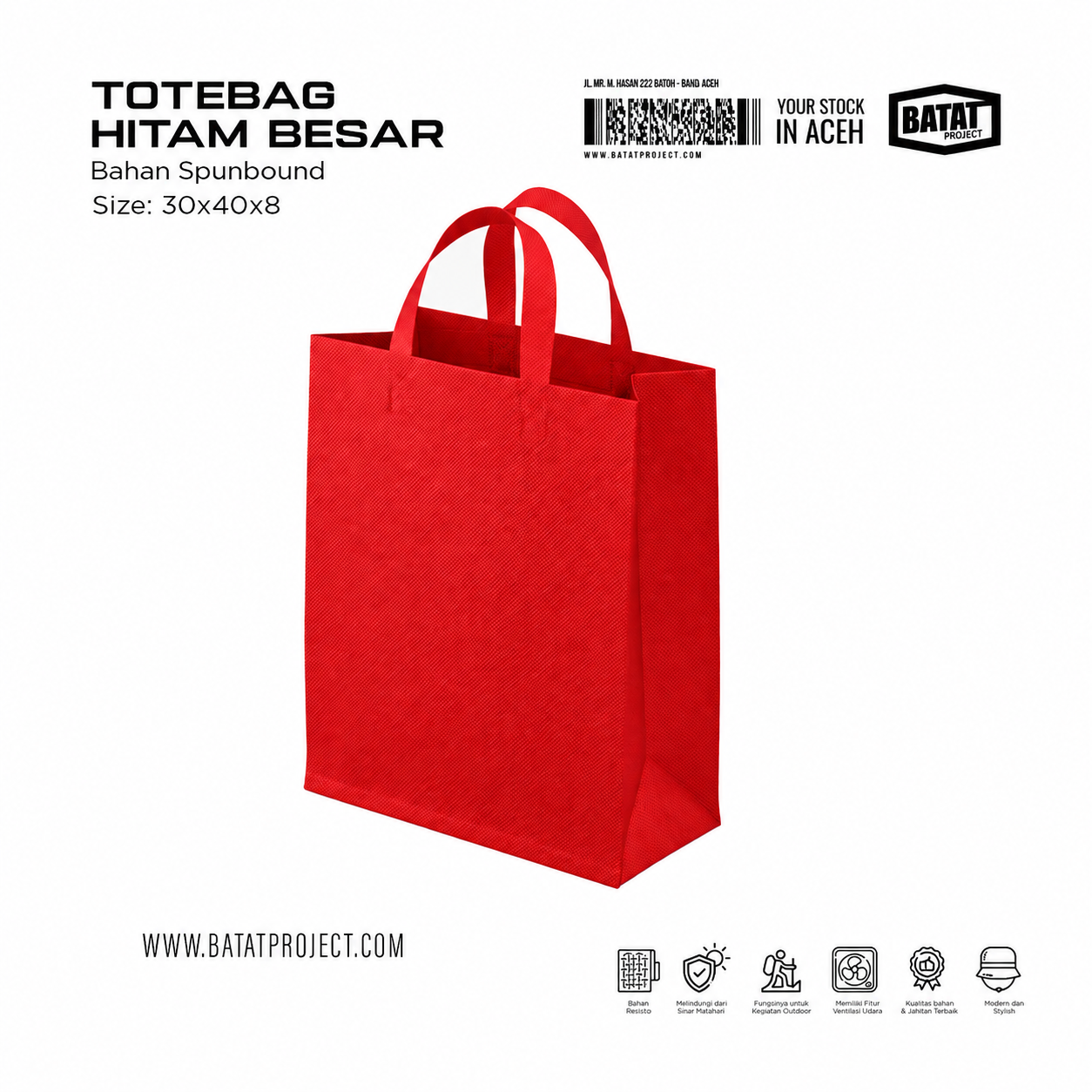 Tas Spunbond Handle uk 30 x 40 x 8 cm Merah